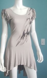 River Island Gray Scoop Neck Dress w/ Fringe